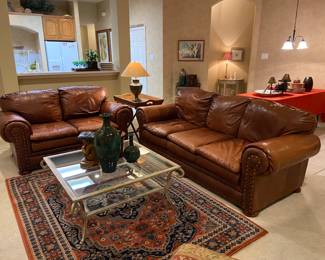 BenchCraft Leather Loveseat and Sofa