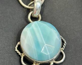 Vintage Sterling Silver Lace Agate Necklace