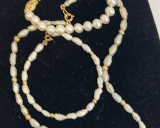 Pearl Necklace Bracelets 14 K Gold