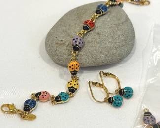  008 Joan Rivers Enamel Ladybug Bracelet Earrings