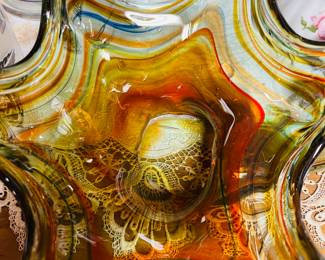 Lovely Vintage Handblown Art Glass Bowl with Handle 