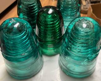 Antique Aqua Blue Hemingray 
   #40 & #42 Glass Insulators 