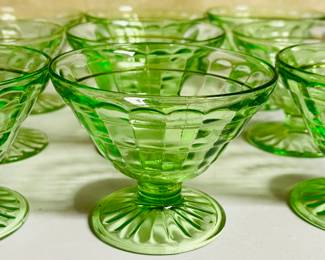 Set of (10) Vintage Anchor Hocking Optic Block Green Depression Ware Glasses