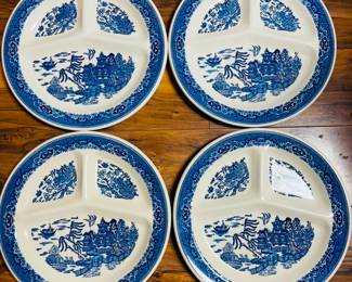 Set of (4) Vintage 12" Blue Willow Divided Plates