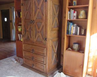 MCM book cases and rustic armoire