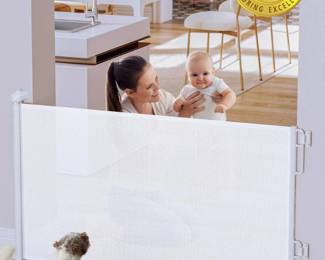 Cumbor Dog Gate Retractable Baby Gate for Doorways, White