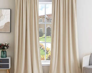 Miulee Beige Velvet Curtains, 84 Inch Long, Beige