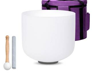 Soundello White 8 inch D Note Sacral Chakra White Quartz Crystal Singing Bowl