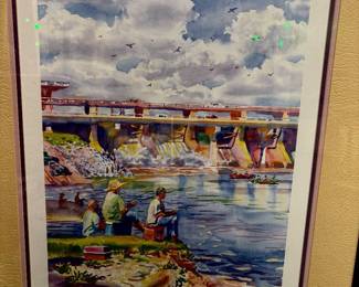 Wyatt Waters Signed numbered print - looks like fishing at Ross Barnett Reservoir dam
