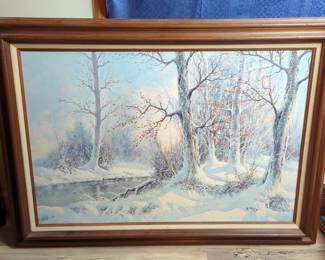 S. Rizzis Winter Scene Oil Painting Matted And Framed, 32" x 43"