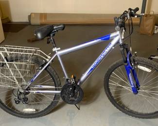 Pacific Cycle 18 Speed Granite Peak Roadmaster Bicycle With Ground Assault Front Shocks, Rabican Biko Seat, And Two Basket Carrier, Model R4046WMB