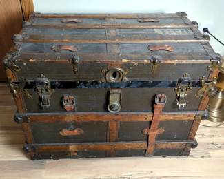 P. Schaaf Barberton Antique Steamer Trunk With Metal Accents, 22" x 30" x 18.5"
