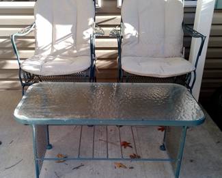 Wrought Iron Rocker Chairs, Qty 2 And Wrought Iron Coffee Table