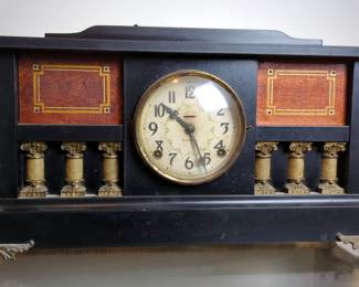 Ingraham Mantle Clock With Claw Feet, Includes Key, 11" x 20" x 5.5", One Lion Ring Missing