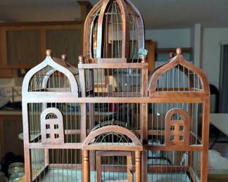 Victorian Wood And Wire Birdcage, 25" x 19" x 10.5"