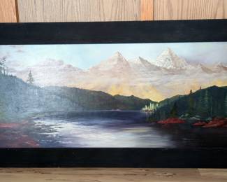 Mountain Landscape Framed Painting, 25" x 54.5"
