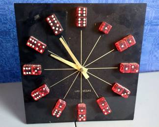 Novelty Las Vegas Dice Clock, 9" x 9" x 3", Requires Batteries