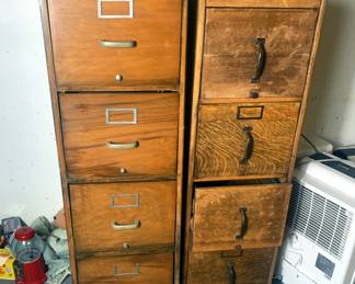 The General Fireproofing Company Vintage Wood Four Drawer File Cabinet, 53.5” x 16.5 x 28”, And Vintage Wood Four Drawer File Cabinet 51.5” x 16” x 26.5”