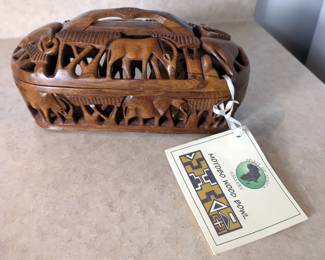 Motobo Hand Carved Wood Bowl, 5" x 9" x 4"