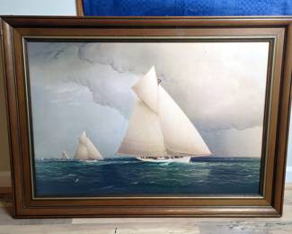 Sailboats Watercolor Framed Print, 25" x 35"