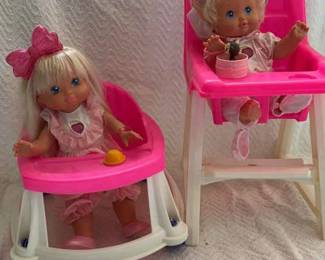 PJ Sparkles Dolls With High Chair and Walker Vintage and Good Condition