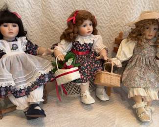 Three Georgetown Collection Dolls Caroline, BlackBerry Blossom, Sweet Strawberry Porcelain Dolls