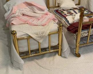 Two Metal Matching Beds For Dolls With Bedding And Cushions Included