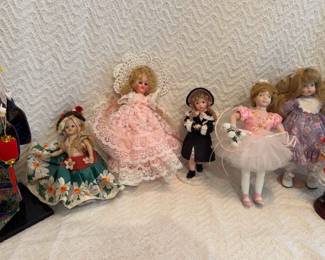 Seven Miscellaneous Figurine Dolls Antique Vintage Lot