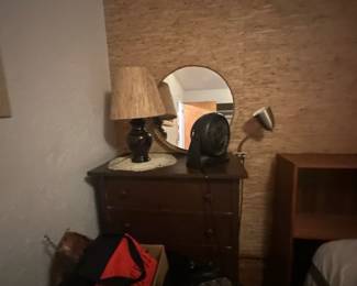 Dresser, lamp, mirror