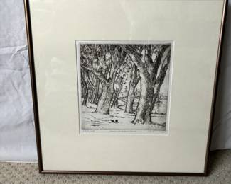 $800 Victor Steinbrueck Artist Proof titled "Lake Washington Boulevard Madronas". 1982. 16.25 x 16.25 square frame dimensions. Available during online shopping starting at 6pm on Wednesday per the instructions in the sale description.