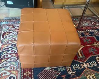 $300 Danish leather footstool. mid century modern. 16" x 16" x 12"h. Available during online shopping starting at 6pm on Wednesday per the instructions in the sale description.