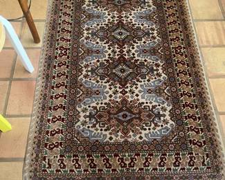$380. Silk and wool Vintage oriental carpet. 5'1" x 3'. Available during online shopping starting at 6pm on Wednesday per the instructions in the sale description.