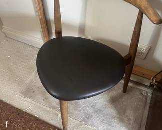 $360. Hans Wegner for Fritz Hansen Mid-century modern three legged chair with a leather seat. Denmark 1952. Available during online shopping starting at 6pm on Wednesday per the instructions in the sale description.