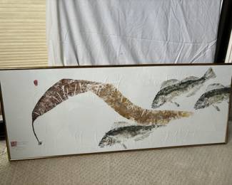 $600. Original by Heather J. Fortner, gyotaku direct fish print. 43"w x 17"h. Available during online shopping starting at 6pm on Wednesday per the instructions in the sale description.