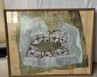 $480. Deborah Mersky signed "skirt, blouse, cricket" ink, gouache and collaged paper. 25" x 20"