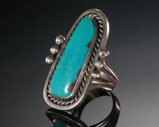 Navajo Turquoise & Silver Ring: SZ: 7.5 Native American Jewelry Signed 

