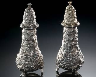 Antique Sterling Silver Kirk Stieff Repousse Salt & Pepper Shakers Full Chased-Hand Chased
