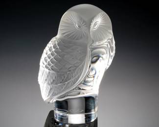 Lalique France Chouette Frosted Crystal Owl Paperweight Glass Sculpture 
