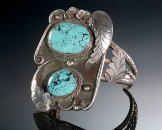Vintage Navajo Silver & Turquoise Cuff Bracelet Native American Jewelry SZ: 5.75 Signed
