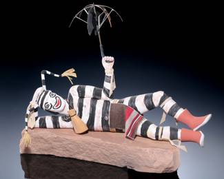 Hopi Leonard Little&nbsp;Clown Kachina on Flagstone Base Koshare Katsina Native American Art "L. Little"
