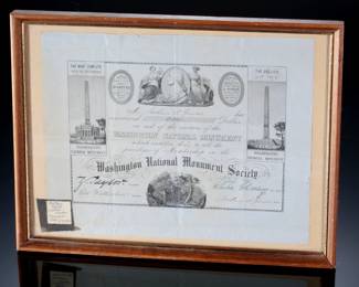 Antique Washington Monument Contribution Certificate Donation Receipt
