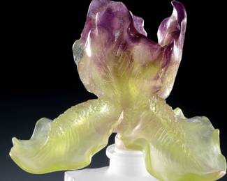 Daum France Iris Collection Square Perfume Bottle Pate De Verre Crystal Glass
