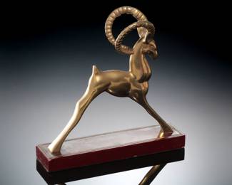 MCM Vintage Bass Desktop Gazelle Antelope Figure Ibex &nbsp;on Wood Base 
