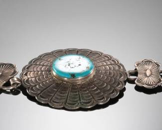 Vintage Navajo Turquoise & Silver Concho Belt Signed Native American 
