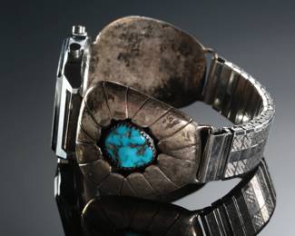 Vintage Navajo Silver & Turquoise Watch Tips Native American Jewelry 
