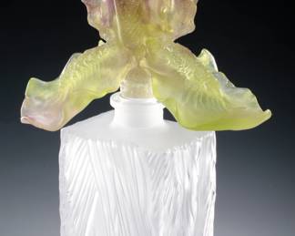 Daum France Iris Collection Square Perfume Bottle Pate De Verre Crystal Glass
