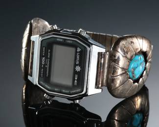 Vintage Navajo Silver & Turquoise Watch Tips Native American Jewelry 
