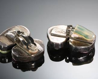 Sterling Silver Cobaltoan Calcite Adamite Clip-on Earrings 
