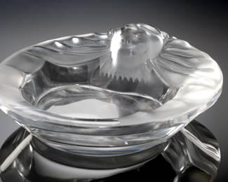 Lalique Crystal “Teté de Lion” Ashtray Art Glass Lions Head Trinket Dish
