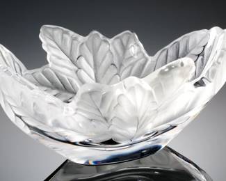 Lalique France Crystal Compiegne Jardiniere Bowl 1122100 Leaf Centerpiece 
